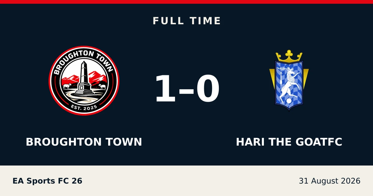 Full-time result: Broughton Town 1, Hari the goatfc 0