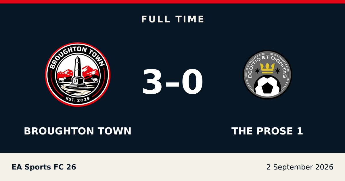 Full-time result: Broughton Town 3, the prose 1 0