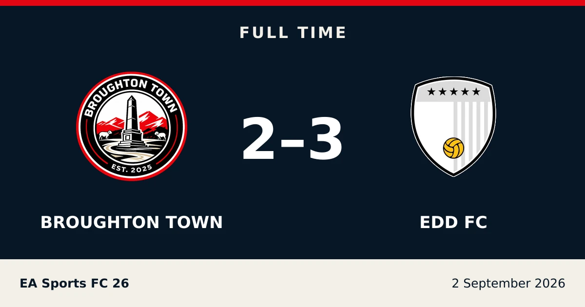 Full-time result: Broughton Town 2, EDD FC 3