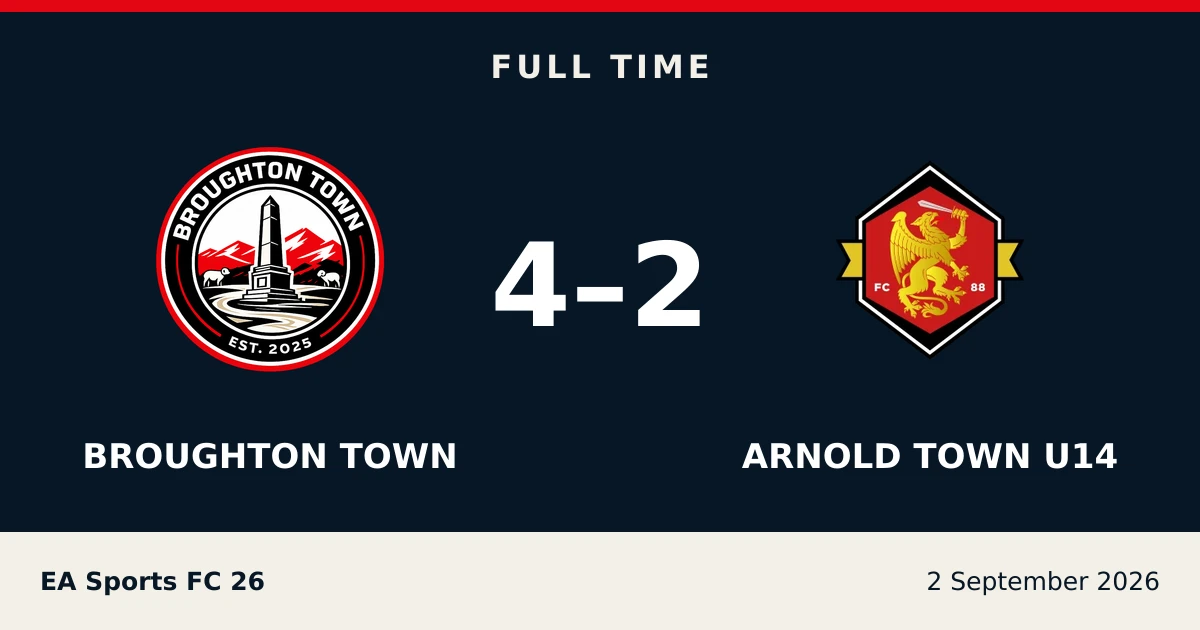 Full-time result: Broughton Town 4, Arnold Town U14 2