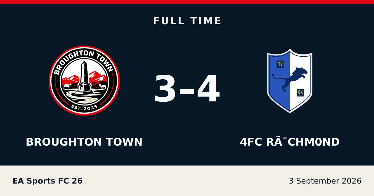 Full-time result: Broughton Town 3, 4FC RÃ¯CHM0ND 4