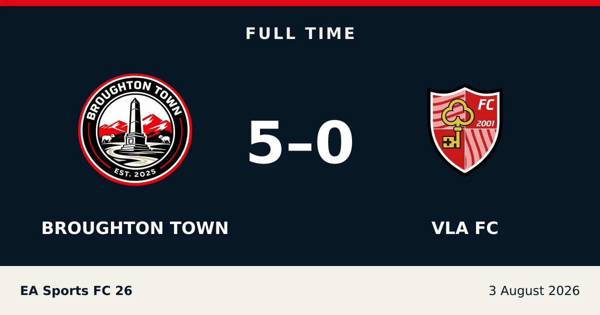 Full-time result: Broughton Town 5, vla fc 0