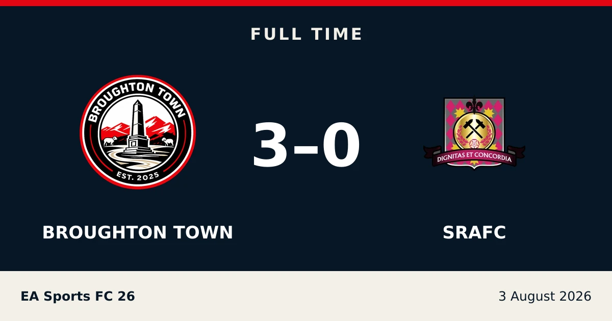 Full-time result: Broughton Town 3, Srafc 0