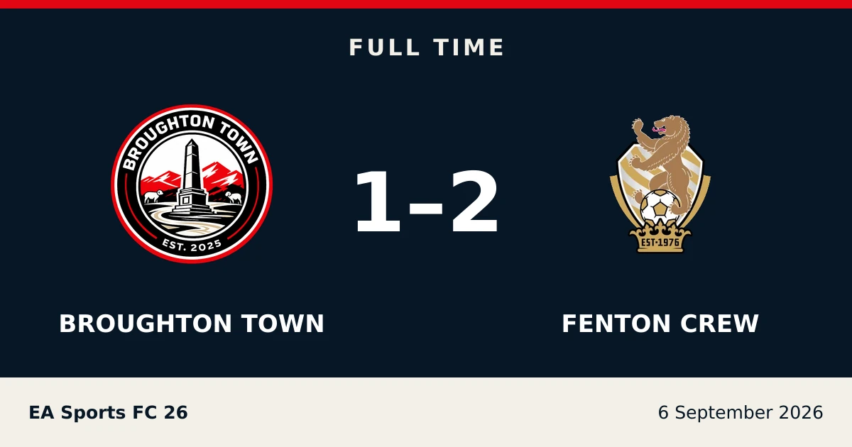 Full-time result: Broughton Town 1, Fenton Crew 2