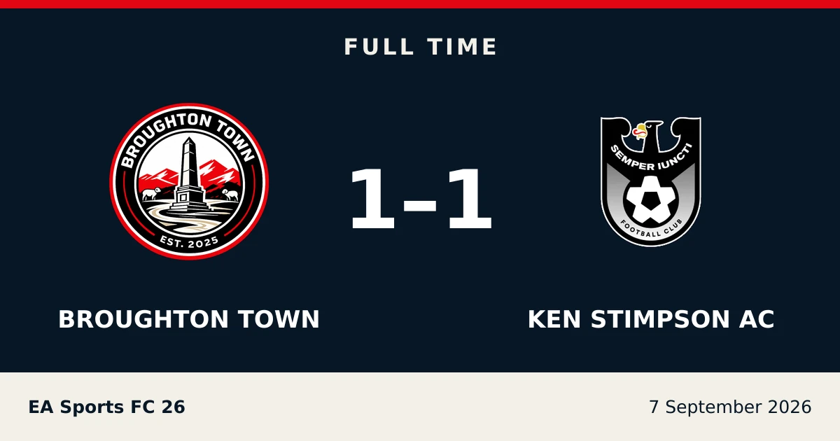 Full-time result: Broughton Town 1, Ken stimpson AC 1