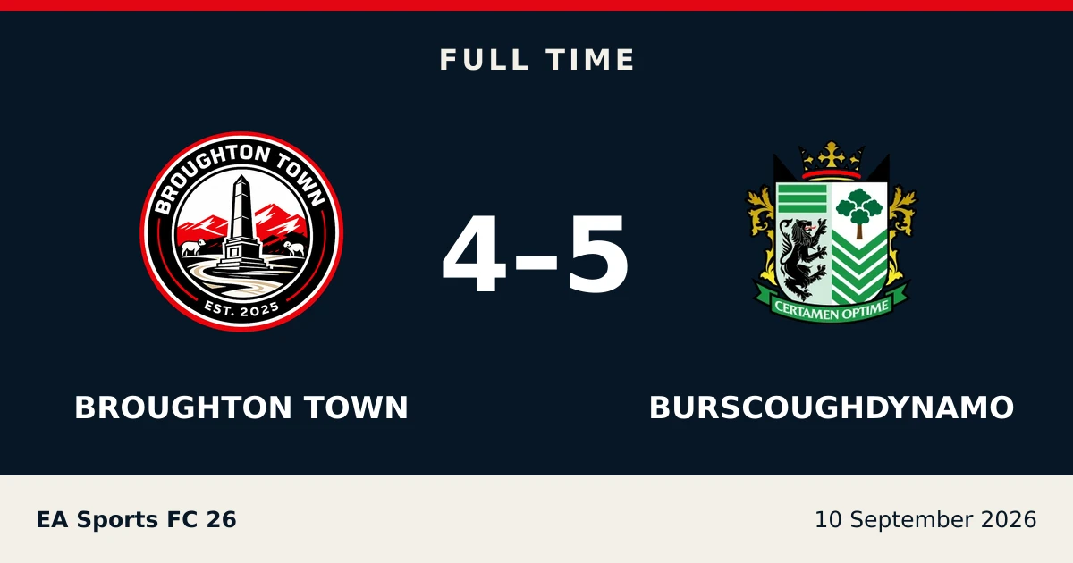 Full-time result: Broughton Town 4, BurscoughDynamo 5