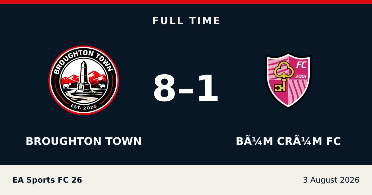 Full-time result: Broughton Town 8, bÃ¼m crÃ¼m fc 1