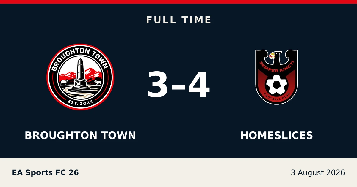 Full-time result: Broughton Town 3, HOMESLICES 4