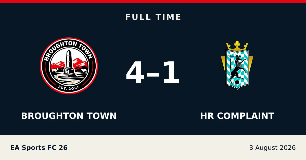 Full-time result: Broughton Town 4, HR Complaint 1