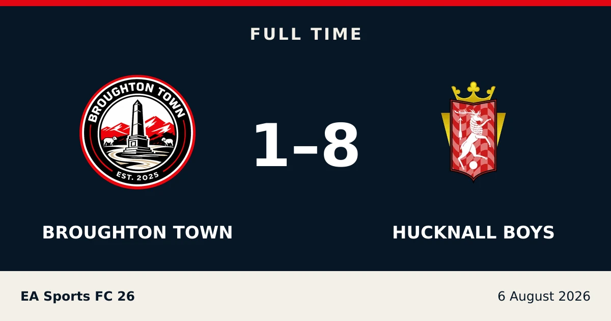 Full-time result: Broughton Town 1, hucknall boys 8