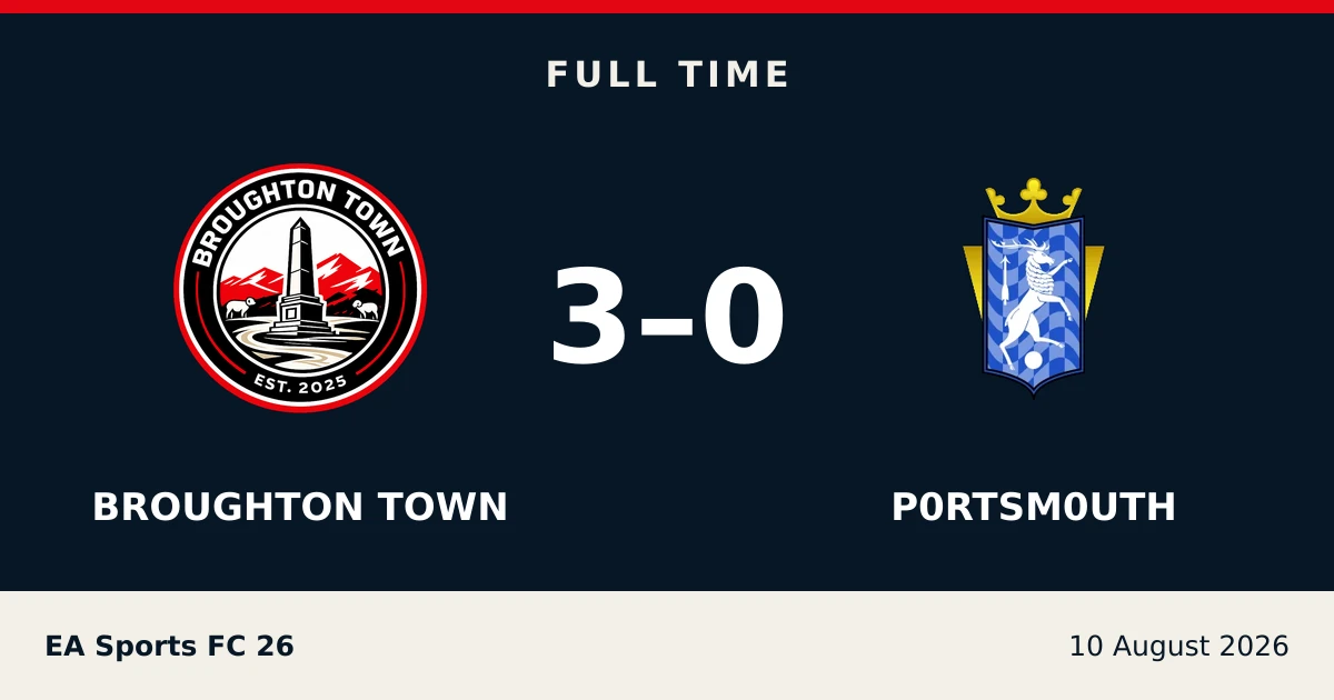 Full-time result: Broughton Town 3, P0RTSM0UTH 0