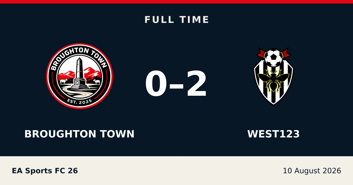 Full-time result: Broughton Town 0, west123 2