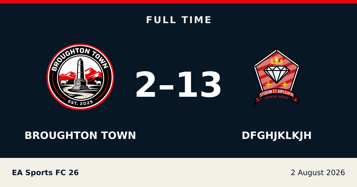 Full-time result: Broughton Town 2, dfghjklkjh 13