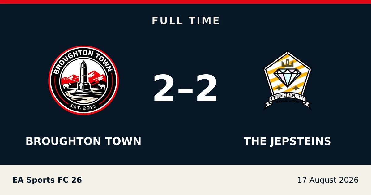 Full-time result: Broughton Town 2, The jepsteins 2