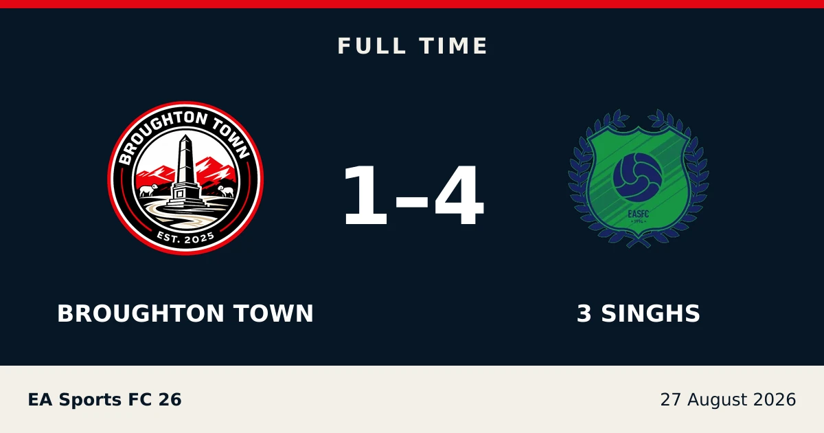 Full-time result: Broughton Town 1, 3 singhS 4