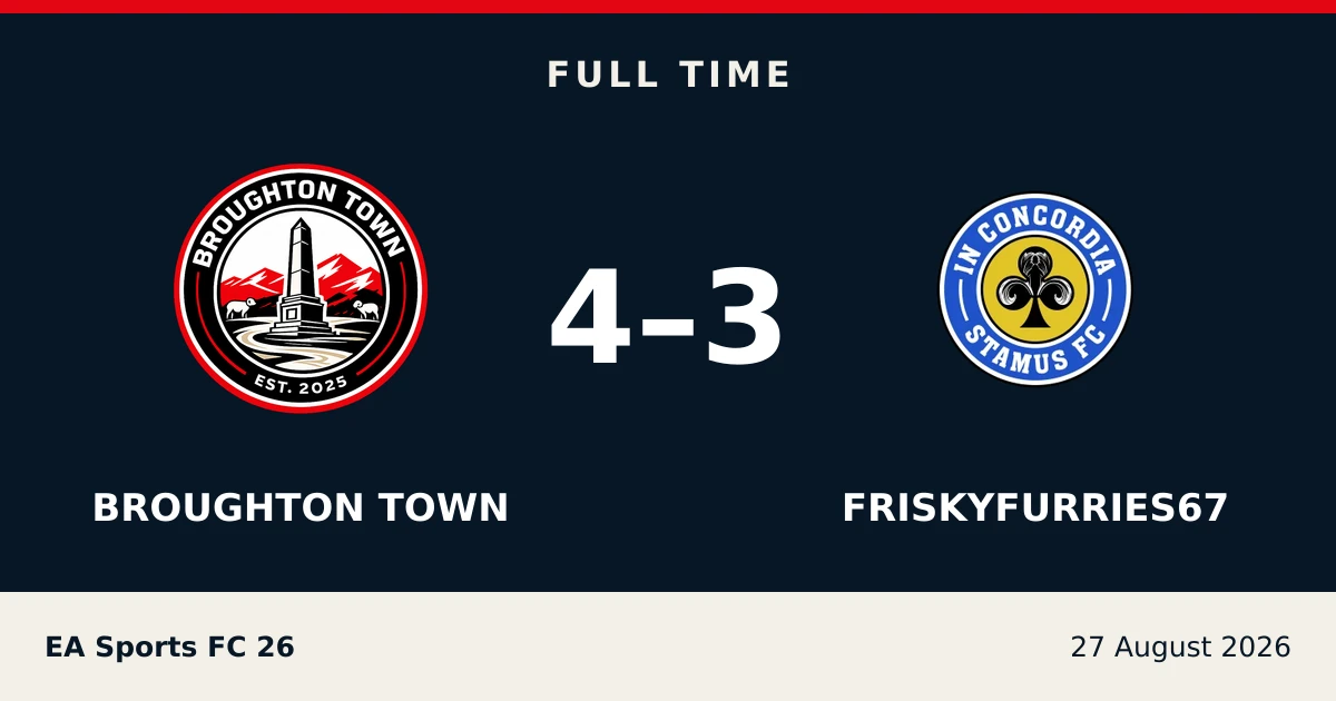 Full-time result: Broughton Town 4, friskyfurries67 3