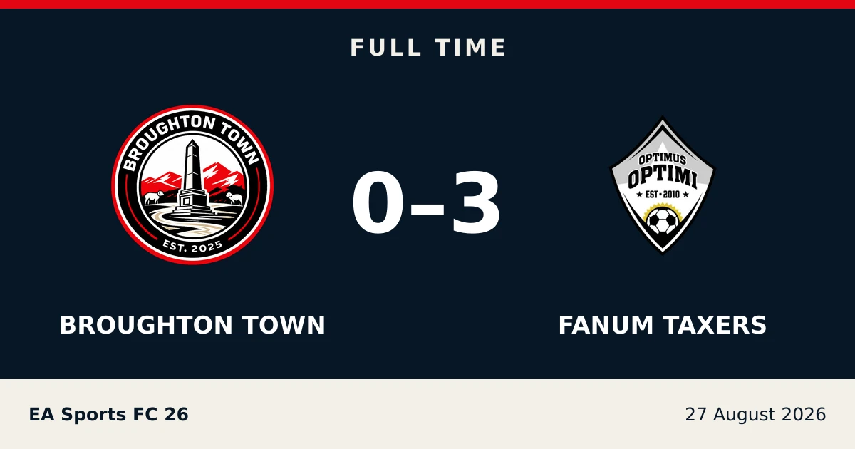 Full-time result: Broughton Town 0, FANUM TAXERS 3